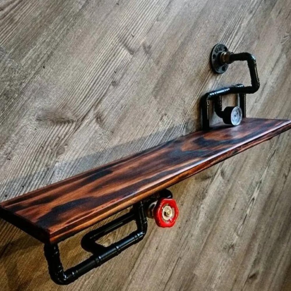 Retro Industrial Rustic Hardwood Shelves - steampunk wall art